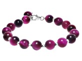 Pink Tiger's Eye Rhodium Over Sterling Silver Bracelet