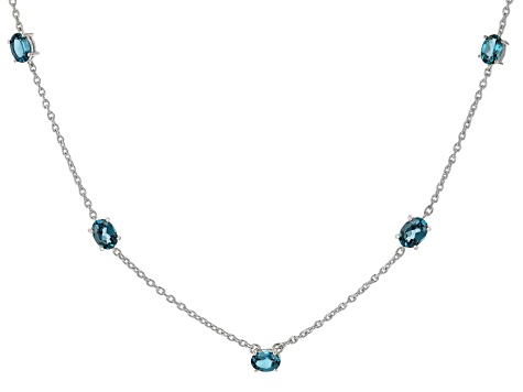 Teal Lab Created Spinel Rhodium Over Sterling Silver Necklace 8.50ctw