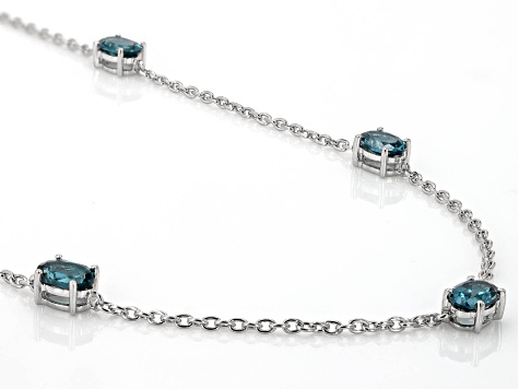 Teal Lab Created Spinel Rhodium Over Sterling Silver Necklace 8.50ctw