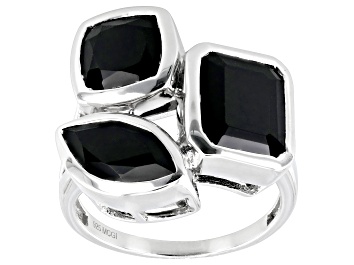 Picture of Black Spinel Rhodium Over Sterling Silver Ring 8.69ctw