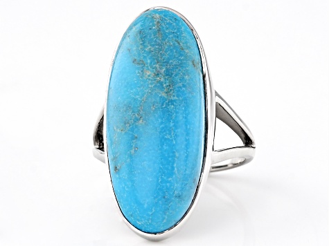 Blue Kingman Turquoise Rhodium Over Sterling Silver Ring