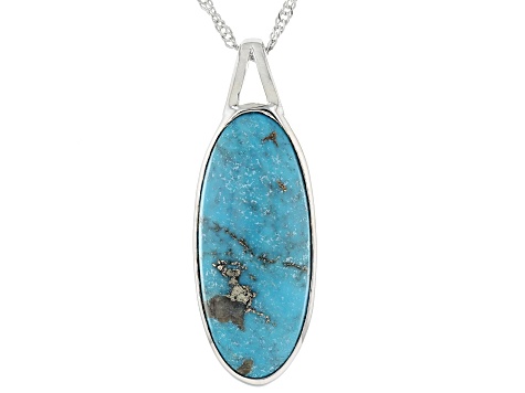 Blue Kingman Turquoise Rhodium Over Sterling Silver Pendant with Chain