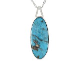 Blue Kingman Turquoise Rhodium Over Sterling Silver Pendant with Chain