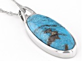 Blue Kingman Turquoise Rhodium Over Sterling Silver Pendant with Chain