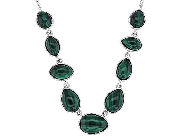 Green Malachite Rhodium Over Sterling Silver Necklace