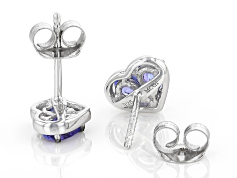Blue Tanzanite Rhodium Over Sterling Silver Heart Earrings 0.72ctw