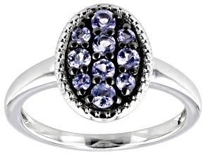 Blue Tanzanite Rhodium Over Sterling Silver Ring 0.47ctw