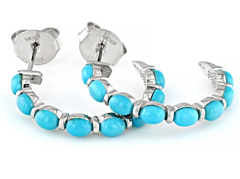 Blue Sleeping Beauty Turquoise Rhodium Over Sterling Silver Hoop Earrings