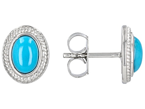 Sleeping Beauty Turquoise Rhodium Over Sterling Silver Stud Earrings