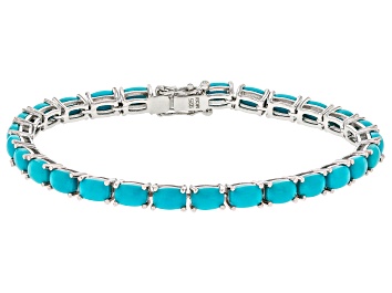 Picture of 6x4mm Sleeping Beauty Turquoise Rhodium Over Sterling Silver Tennis Bracelet