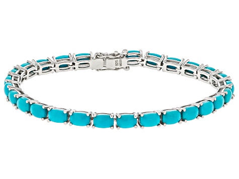 6x4mm Sleeping Beauty Turquoise Rhodium Over Sterling Silver Tennis Bracelet