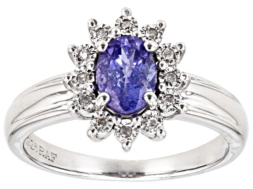 Picture of Blue Tanzanite with White Diamond Accent Rhodium Over Sterling Silver Ring 0.72ctw