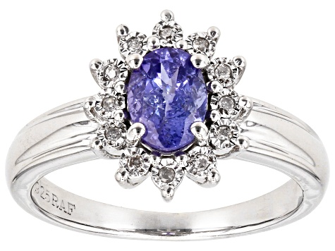 Blue Tanzanite with White Diamond Accent Rhodium Over Sterling Silver Ring 0.72ctw