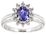 Blue Tanzanite with White Diamond Accent Rhodium Over Sterling Silver Ring 0.72ctw