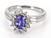 Blue Tanzanite with White Diamond Accent Rhodium Over Sterling Silver Ring 0.72ctw