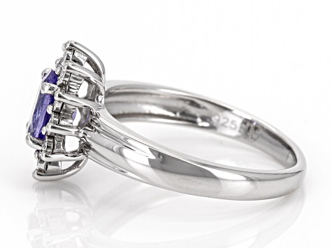 Blue Tanzanite with White Diamond Accent Rhodium Over Sterling Silver Ring 0.72ctw