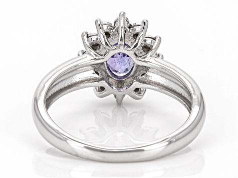 Blue Tanzanite with White Diamond Accent Rhodium Over Sterling Silver Ring 0.72ctw