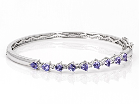 Blue Tanzanite Platinum Over Sterling Silver Bangle 2.43ctw