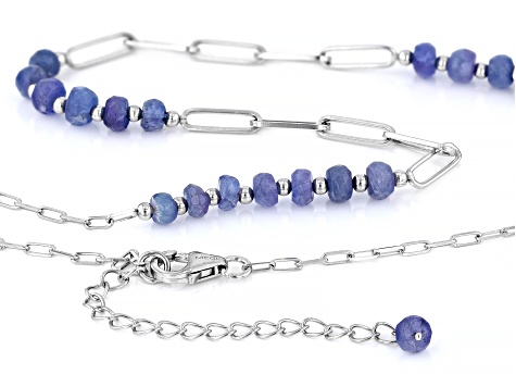 Blue Tanzanite Rhodium Over Sterling Silver Station Necklace