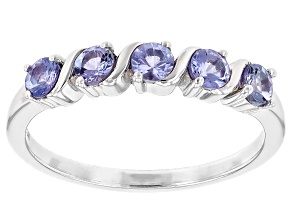 Blue Tanzanite Rhodium Over Sterling Silver Ring 0.57ctw