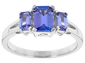 Blue Tanzanite Rhodium Over Sterling Silver Ring 1.35ctw