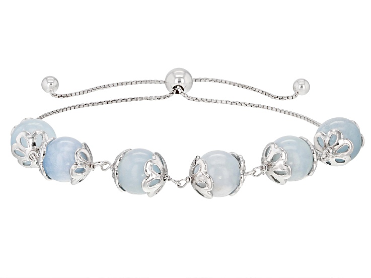 Blue Dreamy Aquamarine Rhodium Over Sterling Silver Bolo
