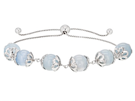 Blue Dreamy Aquamarine Rhodium Over Sterling Silver Bolo Bracelet