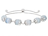 Blue Dreamy Aquamarine Rhodium Over Sterling Silver Bolo Bracelet