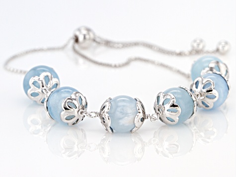 Blue Dreamy Aquamarine Rhodium Over Sterling Silver Bolo Bracelet ...