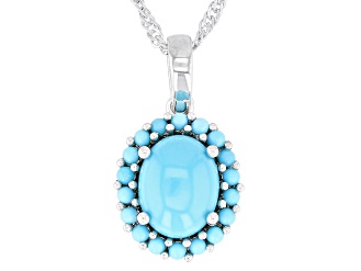 Sleeping Beauty Turquoise Rhodium Over Sterling Silver Pendant with Chain