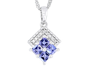 Blue Tanzanite Rhodium Over Sterling Silver Pendant with Chain 0.88ctw