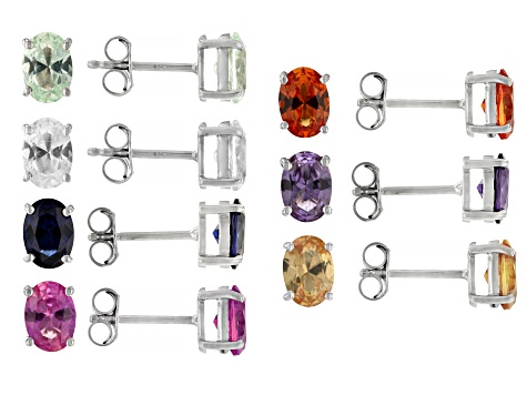 Multi-Color Lab Created Sapphire Rhodium Over Sterling Silver Earrings with Box Set 11.64ctw