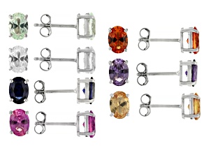 Multi-Color Lab Created Sapphire Rhodium Over Sterling Silver Earrings with Box Set 11.64ctw