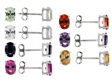 Multi-Color Lab Created Sapphire Rhodium Over Sterling Silver Earrings with Box Set 11.64ctw