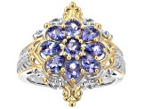 Blue Tanzanite Rhodium And 18k Yellow Gold Over Sterling Silver Two-Tone Ring 1.36ctw