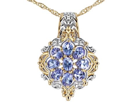 Blue Tanzanite Rhodium And 18k Yellow Gold Over Sterling Silver Pendant with Chain 1.36ctw