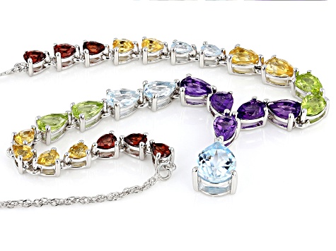 Multi-Color Multi-Stone Rhodium Over Sterling Silver Necklace 8.40ctw