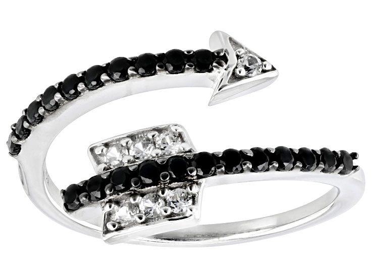 Black Spinel Rhodium Over Sterling Silver Arrow Ring 0.53ctw