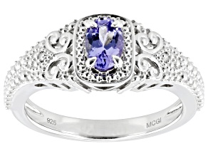 Blue Tanzanite Platinum Over Sterling Silver Ring 0.41ctw