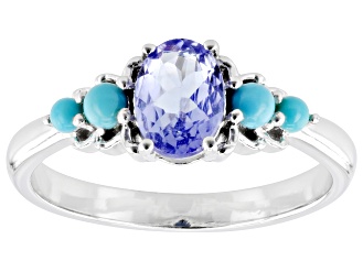 Blue Tanzanite Rhodium Over Sterling Silver Ring 0.67ct