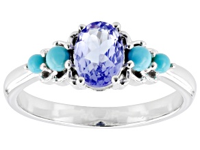 Blue Tanzanite Rhodium Over Sterling Silver Ring 0.67ct