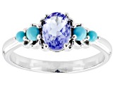 Blue Tanzanite Rhodium Over Sterling Silver Ring 0.67ct