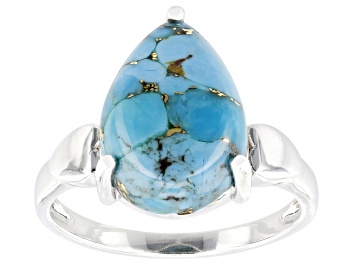 Picture of Blue Turquoise Rhodium Over Sterling Silver Ring