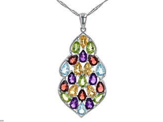 Multi-Stone Rhodium Over Sterling Silver Pendant with Chain 8.69ctw