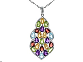 Multi-Stone Rhodium Over Sterling Silver Pendant with Chain 8.69ctw