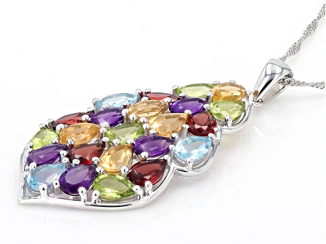 Multi-Stone Rhodium Over Sterling Silver Pendant with Chain 8.69ctw