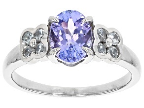 Blue Tanzanite Platinum Over Sterling Silver Ring 1.48ctw