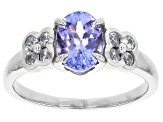 Blue Tanzanite Platinum Over Sterling Silver Ring 1.48ctw