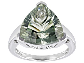 Green Prasiolite Rhodium Over Sterling Silver Ring 7.65ct