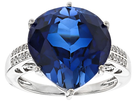 Blue Lab Created Sapphire Platinum Over Sterling Silver Ring 10.89ctw